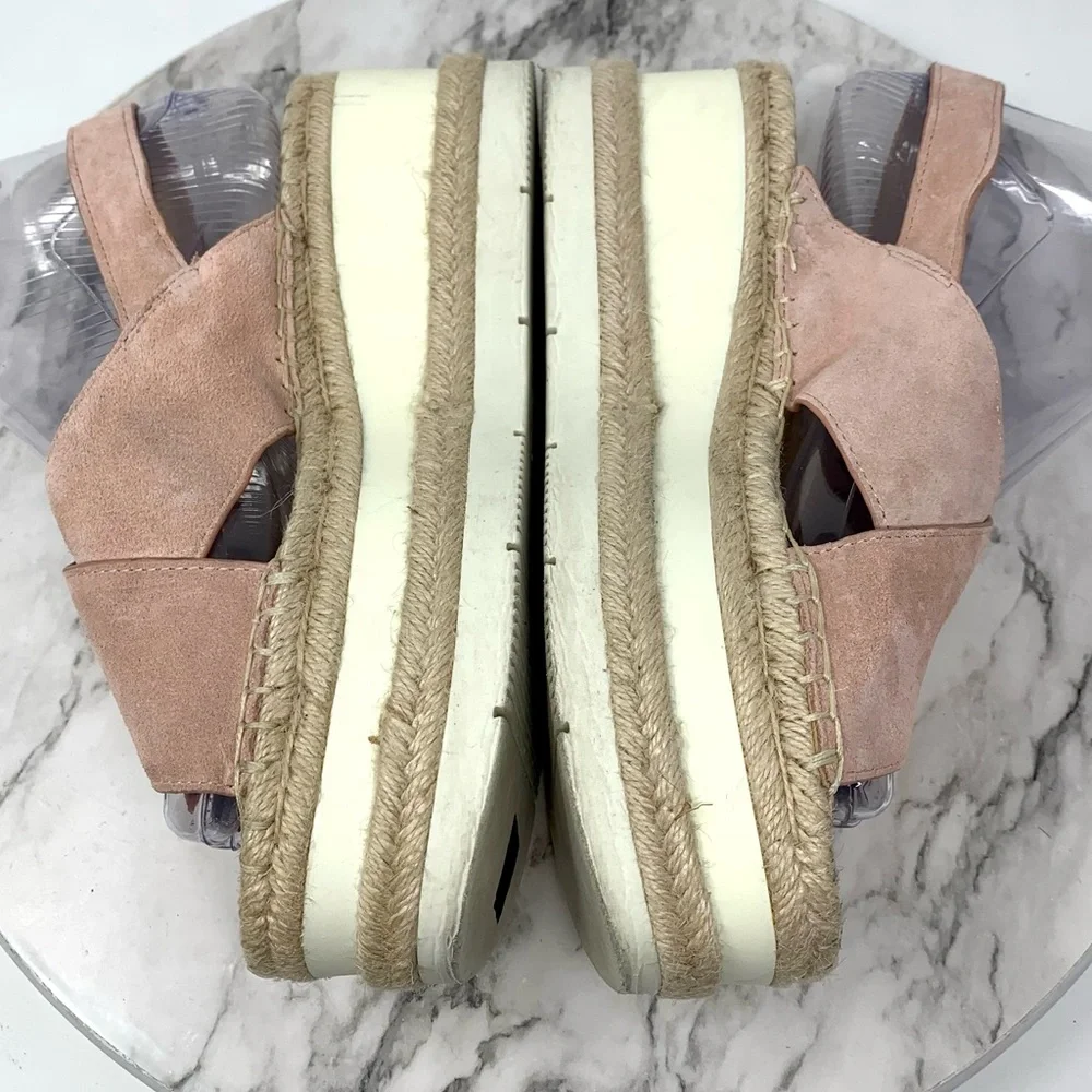 Marc Fisher Gandy Crossover Pink Suede Platform Espadrilles 8 Boho Coastal Chic